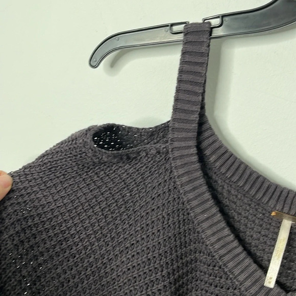 Free People Moonshine Cold Shoulder Knit Charcoal Grey Sweater - Picture 4 of 8